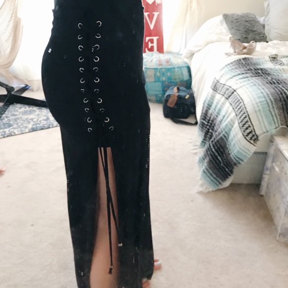 Lace Up Slitted Maxi Skirt - Picture 3 of 5